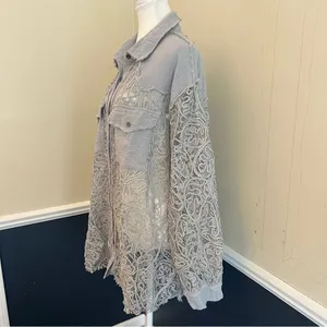 POL Oversized Lace Gauze Button Down Shirt Top Size Large thumbnail 6