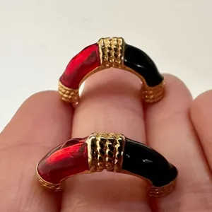 Red black and gold tone half hoop earrings thumbnail 4