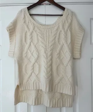 Maeve Anthropologie Ivory Cable Knit Hooded Sweater Vest Button Back XL NEW thumbnail 1