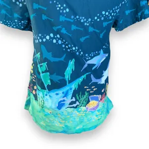 ModCloth Ocean Shark‎ Print Blouse Peter Pan Collar Blue Nautical Top Retro thumbnail 7