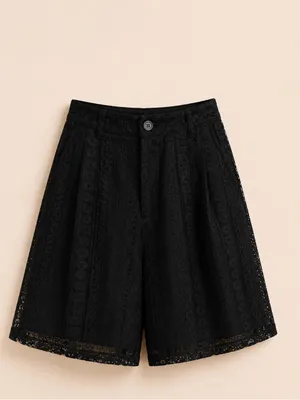 Boutique Black Embroidered Lace Shorts Lined Boho Chic thumbnail 8