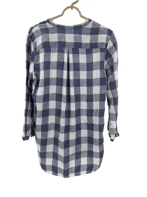 L.L. Bean Gingham V-Neck Tunic 100% linen casual lightweight summer fall M thumbnail 2