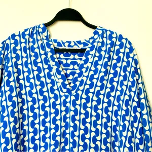 Zara Paula Blue/White Geometric Long Sleeve Mini Swing Dress Size Medium thumbnail 5