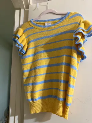 Yellow and Blue knitted striped shirt thumbnail 1