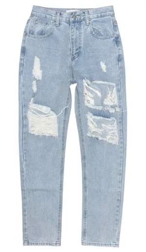 NWT Grey Lab High Rise Cut Out Ripped Straight Leg Jeans Sz 25 Light Distressed thumbnail 1