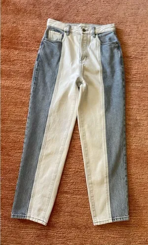 Pacsun Women's Mom Jeans Two Tone Cut and Sew Frayed High Rise Tapered Size 26 thumbnail 1