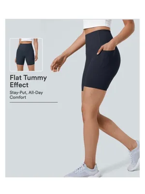 Halara L Womens High-Waisted Biker Black Shorts With Side Pockets Flat Tummy Eff thumbnail 3