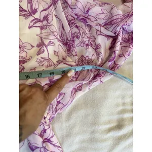 A New Day‎ Chiffon Floral Short Dress Size L Long Sleeve Lined Ruffle Purple/Wh thumbnail 6