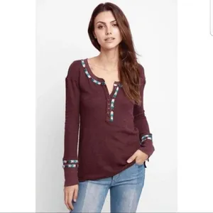 Free People Rainbow Thermal Wine Maroon Long Sleeve Boho Small thumbnail 9