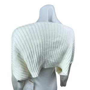NEW Commense Cream Ribbed Knit Dolman Long Sleeve Cropped Cardigan Sweater XS thumbnail 4