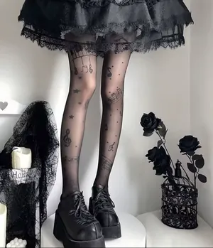 Black Musical Note Pattern Tights thumbnail 1