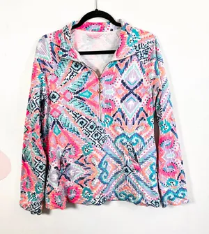 Lilly‎ Pulitzer Skipper Popover Quarter Zip Sweatshirt Multi Color Print Medium thumbnail 1