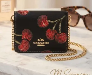 NEW Coach Mini Chain Wallet With Cherry Print CDE98 NWT thumbnail 1