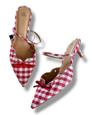 Wild Fable Lysandra Gingham Eyelet Kitten Heels Women's 11 Red & White NWT thumbnail 1