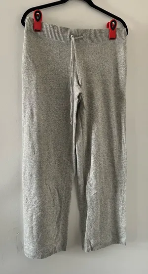 NWT Y2K Loft Wool Cashmere Blend Knit Gray Wide Leg Pants Small Drawstring thumbnail 1