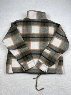 Staccato Plaid Cropped Zip Jacket Womens M Green Cream Drawstring EUC thumbnail 4