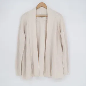 LOFT Womens Ribbed Open Front Cardigan Sweater Cream Ivory Cotton Wool Blend M thumbnail 2