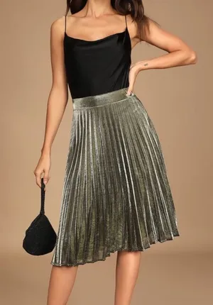 Lulus Star Shine Gold Pleated Midi Skirt size small thumbnail 1