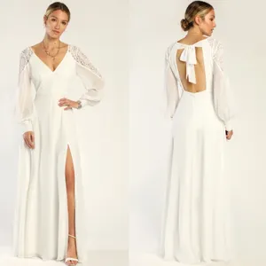NWOT Lulus Astra White Lace Long Sleeve Backless Maxi Dress Wedding Bridal Sz M thumbnail 2
