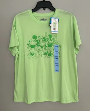 Disney Mickey And Friends Lime Green Short T Shirt Size L thumbnail 1