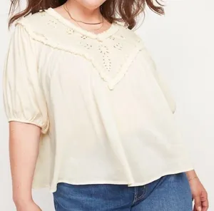 Old Navy Oversized Ruffled Cutwork Short-Sleeve Blouse thumbnail 1