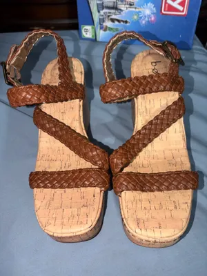 New Womens BOC Born Concept Chrissy Brown Braided Cork Wedges Sandals Size thumbnail 3