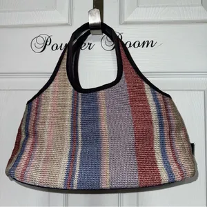 THE SAK Woven Crochet Handbag Striped Multicolor Restore Tote Purse Summer Beach thumbnail 2