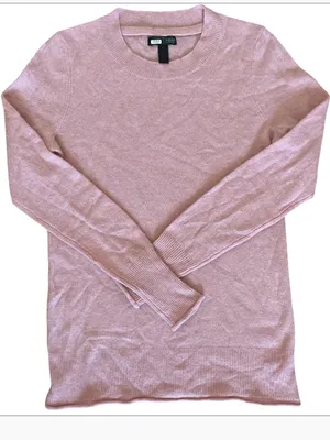 Aqua Soft Pink Cashmere Crewneck Long Sleeve Sweater Size M thumbnail 2