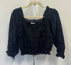 NWT Urban Bliss Black Eyelet Embroidered Crop Top Puff Sleeve Square Neck Boho thumbnail 1