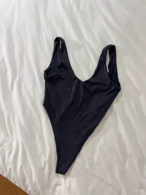 437 Black One Piece High-Leg Swimsuit thumbnail 1