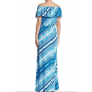NEW The Vanity Room Women's Small Blue Ruffle Off the Shoulder Maxi Dress v6x thumbnail 2