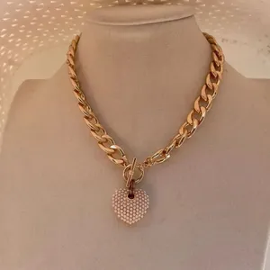 NWT Vera by New York bold chain and faux pearl heart choker thumbnail 4