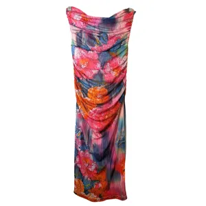 By Anthropologie The Soleil Slim Strapless Ruched Mesh Dress sz. XS thumbnail 2