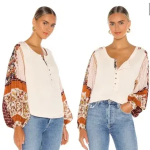 NEW Free People Vintage Combo Light Magic Henley Blouse Small thumbnail 5