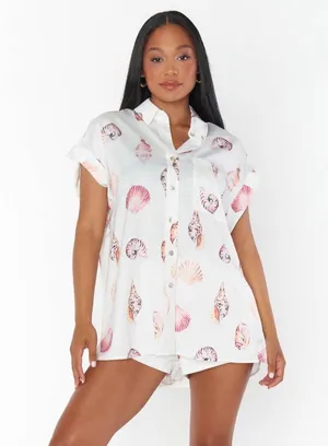 SHOW ME YOUR MUMU Day Dream PJ Top In White Shell Luxe Satin thumbnail 4