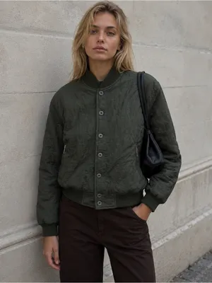 Vintage 90s Liz Wear Chic Army Green Quilted Nylon Bomber Jacket Small thumbnail 3