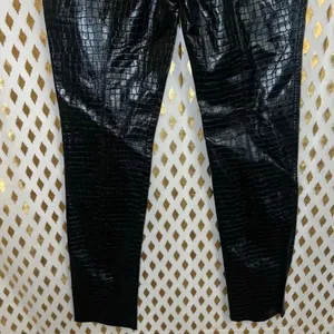ZARA Faux Leather Trouser Pants Crocodile Embossed Front Hem Slit Black Zara all thumbnail 6