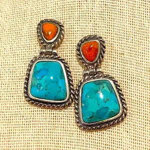 BARSE Sterling Silver Rope Edged Turquoise and Coral Drop Earrings thumbnail 3