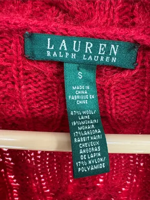 Ralph Lauren Red Cable-Knit cowl neck Cardigan S open front wool mohair angora thumbnail 9