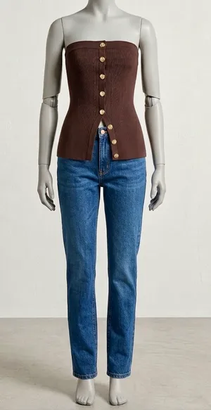 Zoe & Liv strapless ribbed button front top thumbnail 3