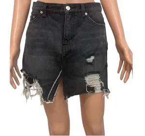 Free People 26 relaxed distressed destroyed denim jean skirt SK 3244 thumbnail 1
