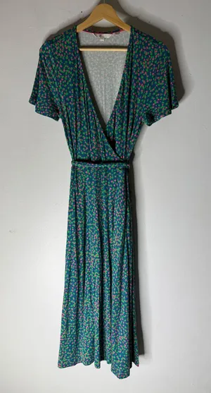 Boden cassia jersey wrap dress teal pink speckle‎ print midi size 4 thumbnail 1