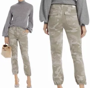 PAIGE Mayslie Jogger Pants Women’s 28 Camo Green Stretch Utility Ankle Zip thumbnail 2