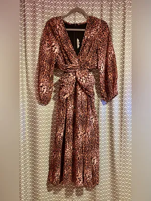 Anthropologie / Ranna Gill | Leopard Cut-Out Midi Dress, Small thumbnail 3