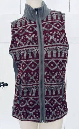 Ruff Hewn - Cranberry Knit Gray Fleece Back Full Zip Vest - Women's Large thumbnail 1