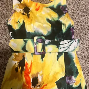Julian Taylor Floral‎ Watercolor Sleeveless Belted Summer Dress Size 8 thumbnail 2