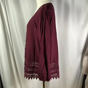 ARIAT Burgundy Long Sleeve Top with Lace Trim‎ Womens Size M thumbnail 7