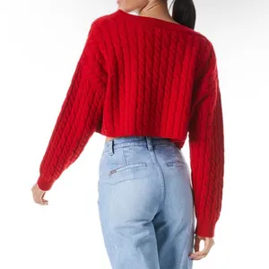 Alice + Olivia XS Ayden Crop Wool Cashmere Sweater‎ Cable Knit Red Valentines thumbnail 5