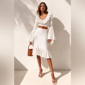 NWOT Staud White Cream Elrow Knit Midi Dress thumbnail 2