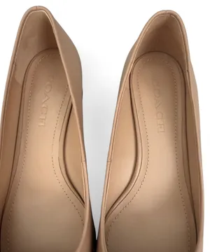 Coach Pointed Low Block Heel Pumps in Tan with Beaded Trim thumbnail 5